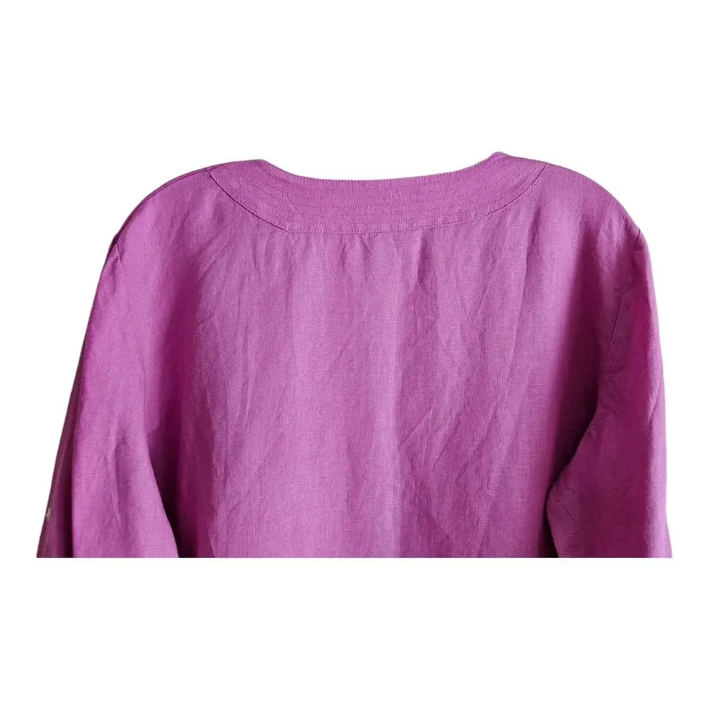 LAUREN RALPH LAUREN Women's L Linen Shirt Magenta Roll Tab Long Sleeve 42" - Picture 6 of 7